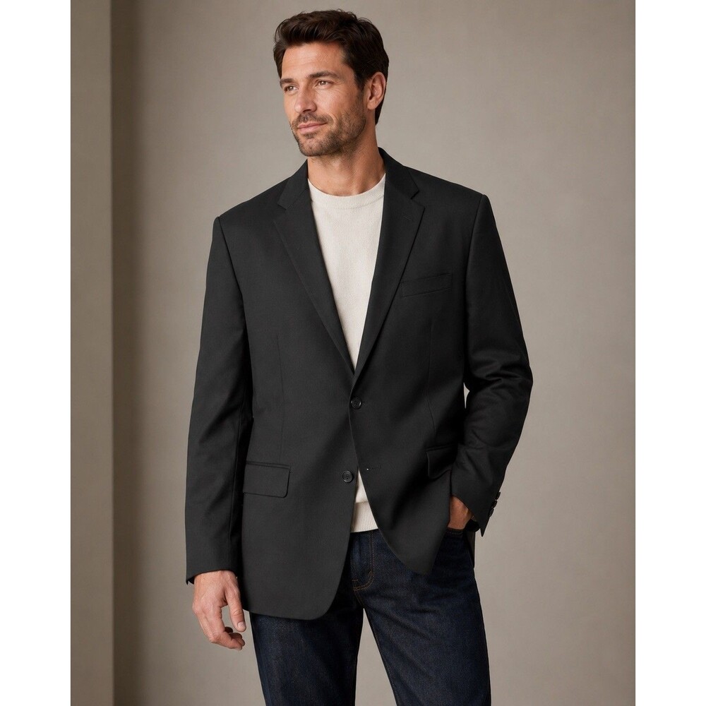 Haggar Black Label Men’s Blazer 46L Black 2 Button Sport Coat Long Fit